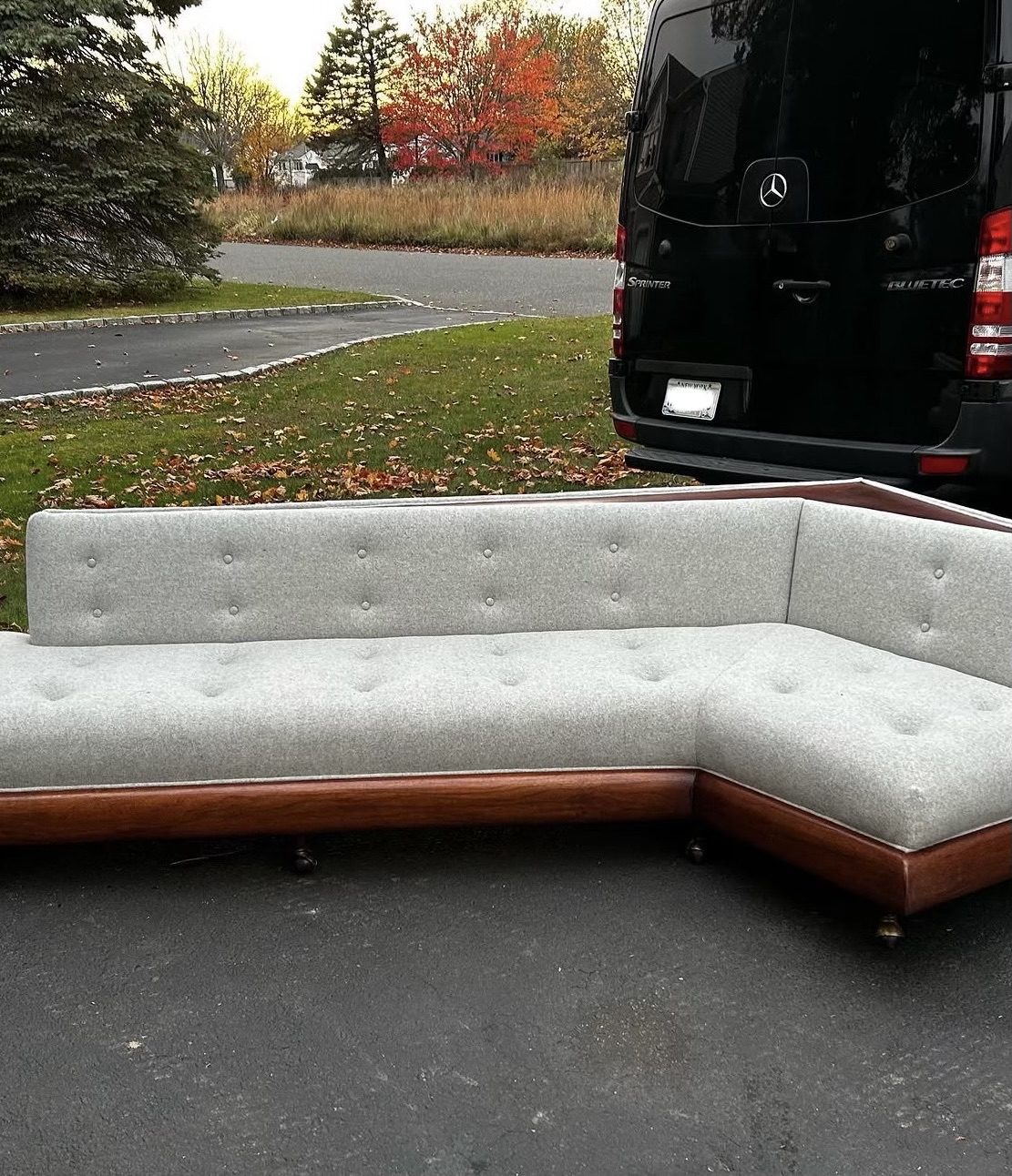 Restored sectional with finished upholstery