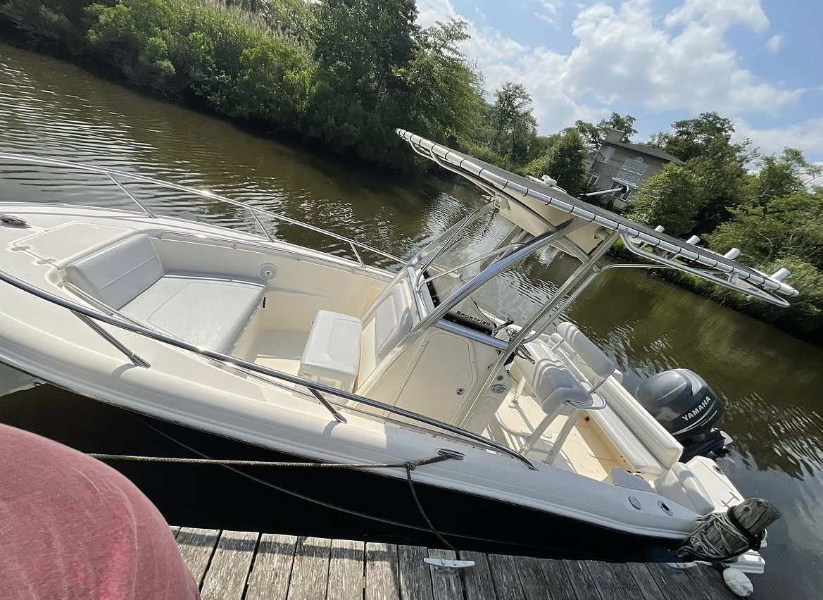 Completed sportfish boat with reupholstered seating