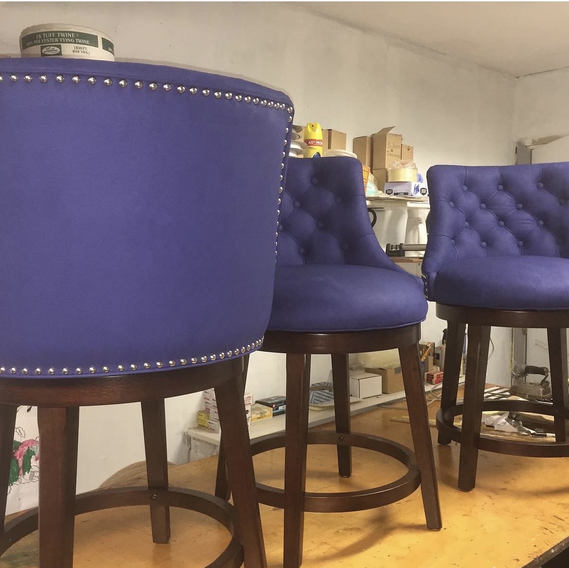 Tufted velvet bar stools