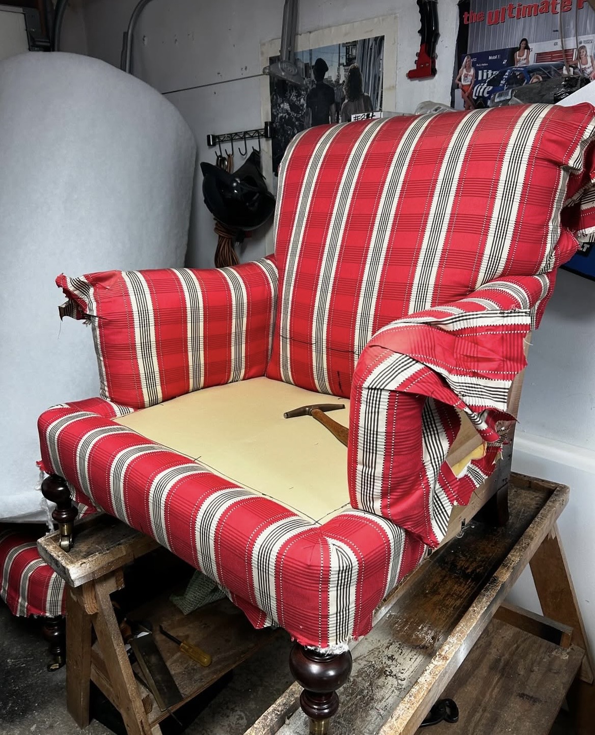 Before — upholstery restoration by Fabricio's Upholstery Shop