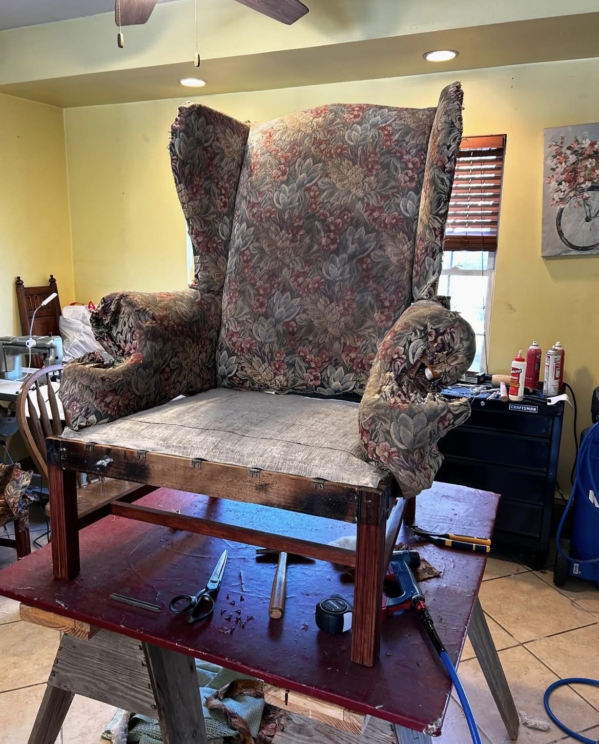 Before — upholstery restoration by Fabricio's Upholstery Shop