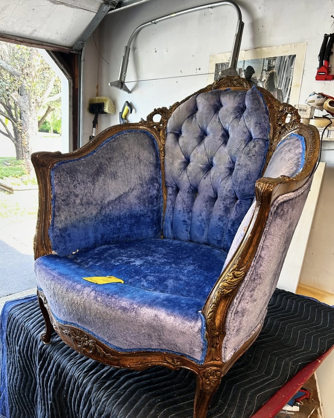 Before — upholstery restoration by Fabricio's Upholstery Shop