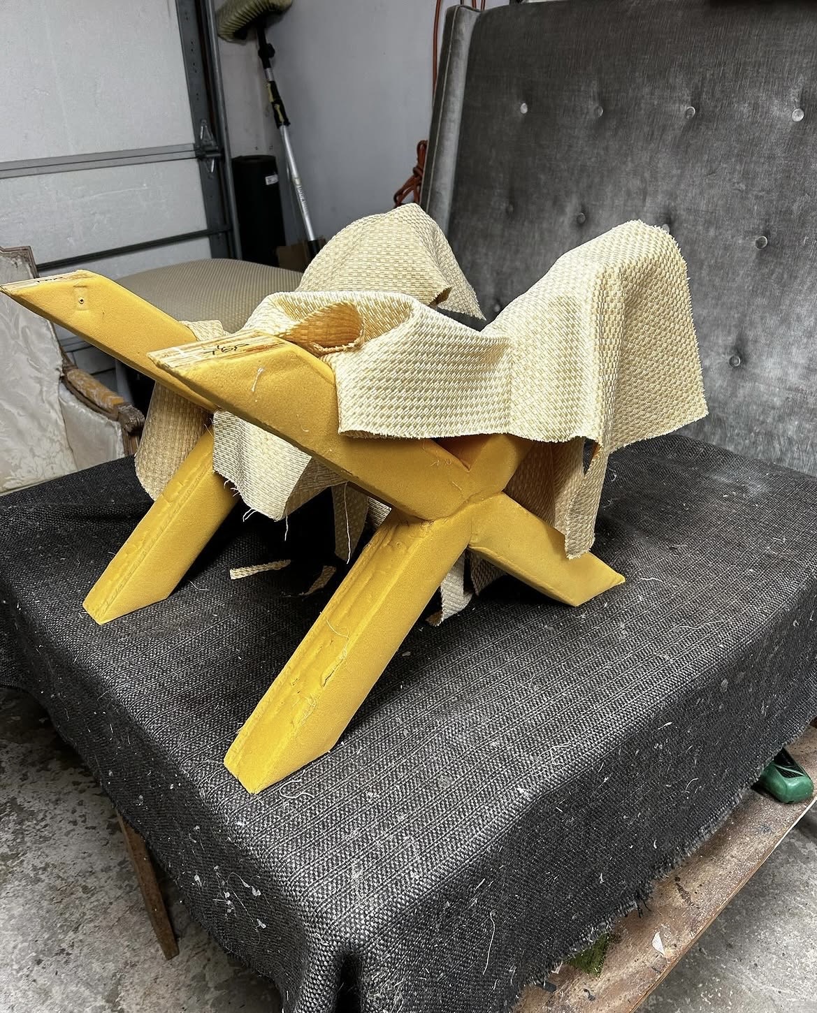 Before — upholstery restoration by Fabricio's Upholstery Shop