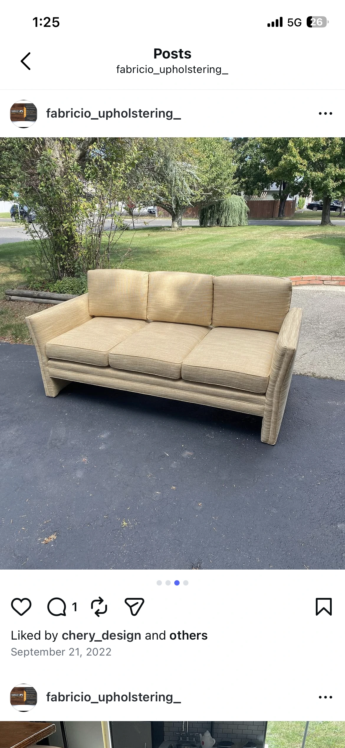 Finished parsons sofa — front view, champagne woven fabric, clean slab profile